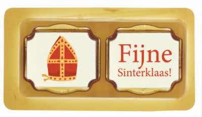 Blisterdoosje met 2 Sint bonbons met transparant deksel